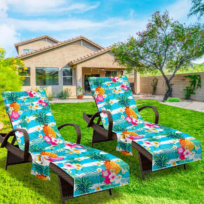 NISDOING Lounge Chair Towel Cover  Beach Chair Cover (Pack of 2)  Pool Lounge Chair Covers for Outdoor Garden  Beach Sun Lounger Hotel Pool Large Size and No Sliding  85"" X 30""  Pineapple - Image 2